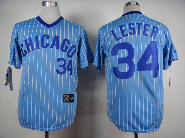 Men Chicago Cubs #34 Lester Blue Stripe Throwback MLB Jerseys